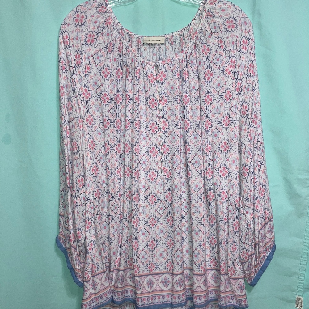 Adrienne Vittadini Light Blue and Pink Floral Blouse